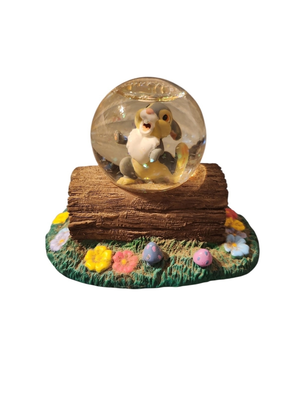 Disney Thumper Mini Snow Globe Bambi Rabbit on Log Base Excellent Condition